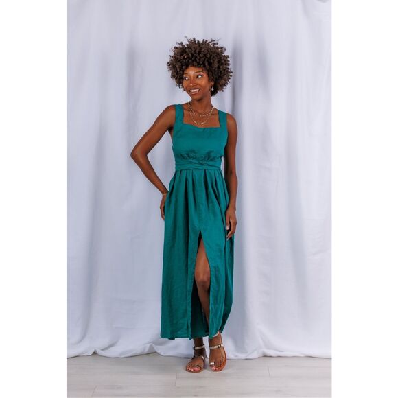 Sea Lustre Lucia Maxi Dress Green  Linen Summer Resort Boho Vacation Size S/M NW - Picture 2 of 8